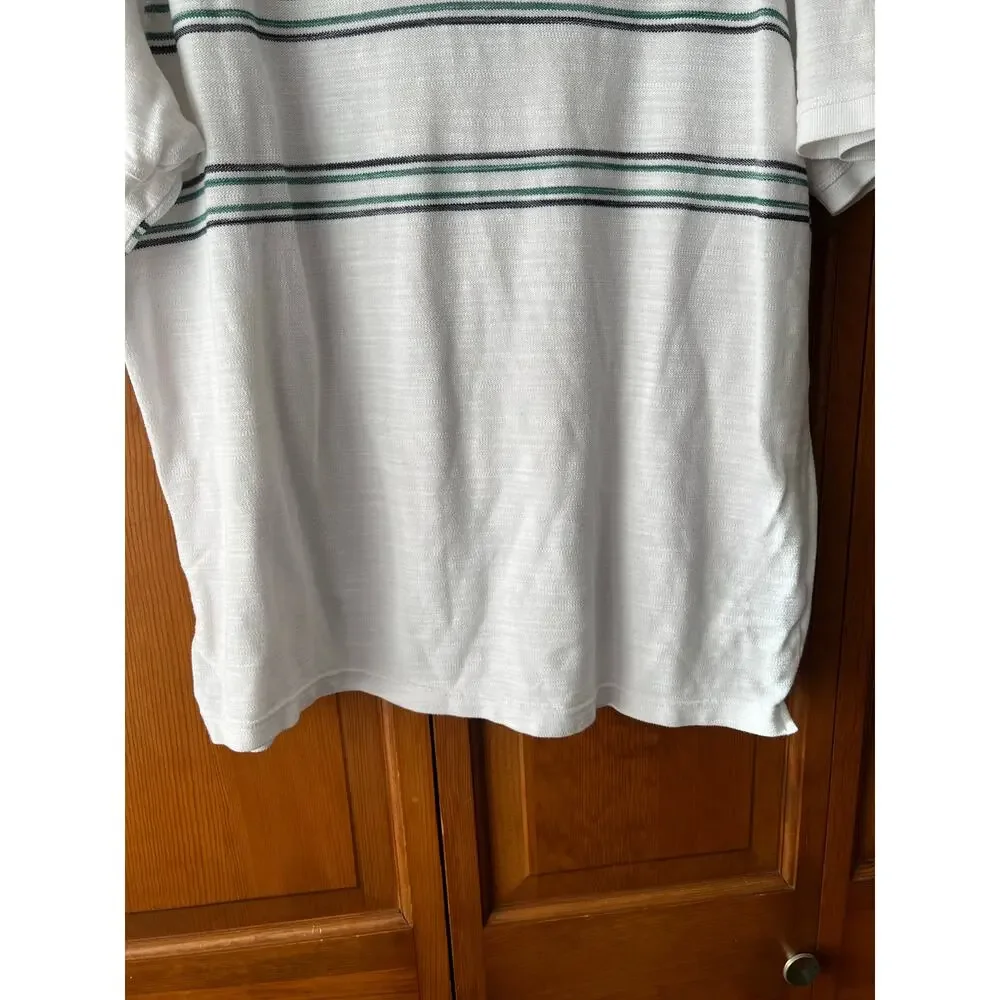 Banana Republic Men’s Striped Pique Polo Shirt White Green Standard Fit Size XXL